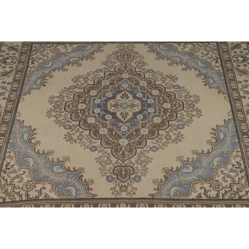Medallion Tabriz Persian Square Area Rug Hand-Knotted Wool Carpet - 9'2"x 9'6"