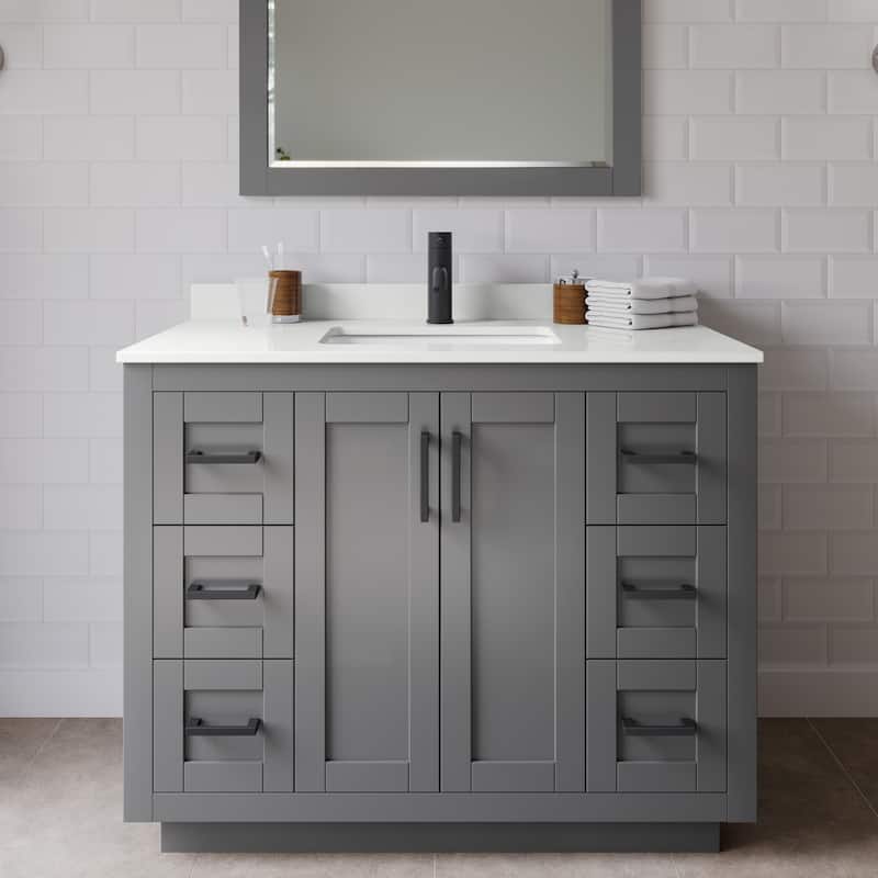 Wyndham Collection WCF292942S-QTZ-UNSMXX Miranda 42" Free Standing - Dark Gray / White Quartz Top / Matte Black