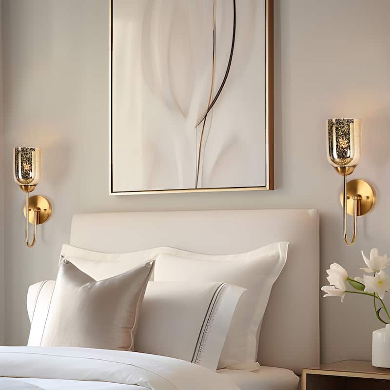 Modern Gold 1-Light Wall Sconces Glam Seeded Glass Vanity Lights - L 15.7" x W 4.7" x E 6.2"