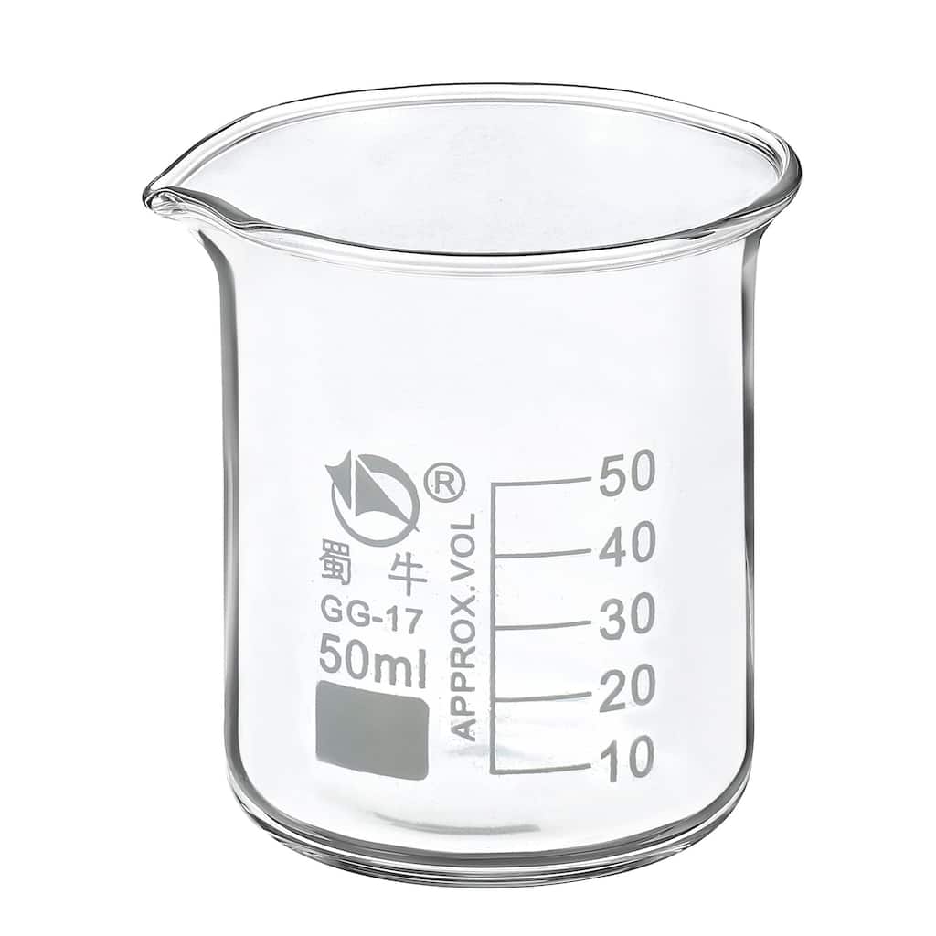 50ml Low Form Glass Beaker, 3.3 Borosilicate Lab Measuring Cups - Clear