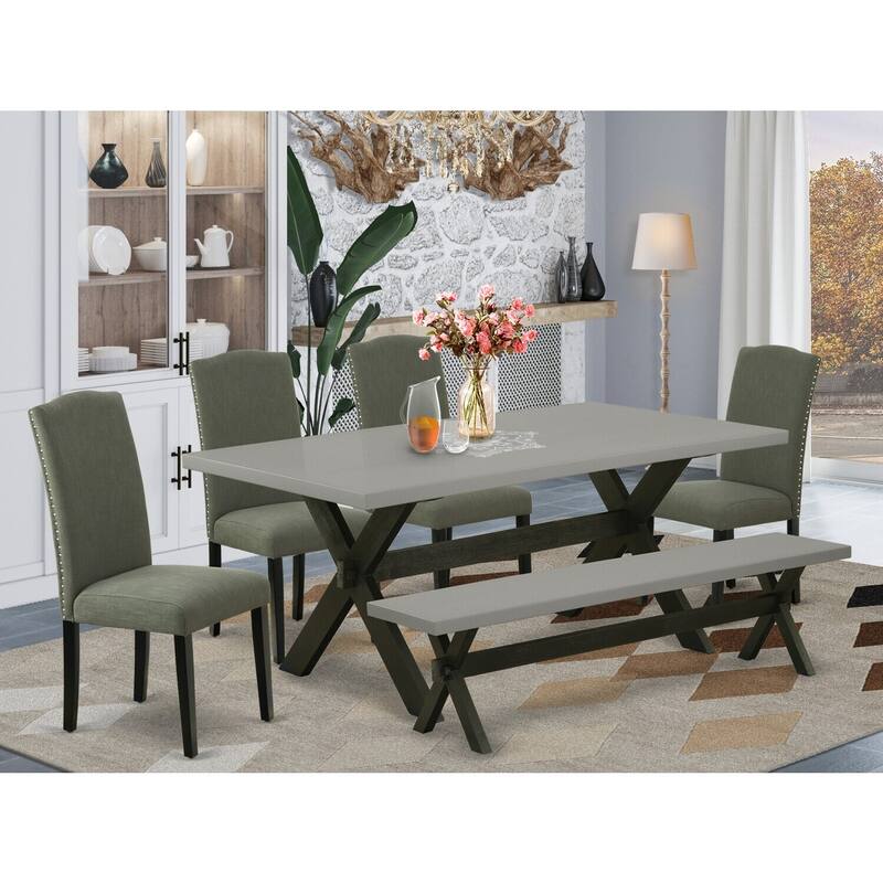 Bohemian Dining Set - 6 Piece Table & Chair Set - Small Rectangular Kitchen Table with 4 Parsons Chairs & Bench