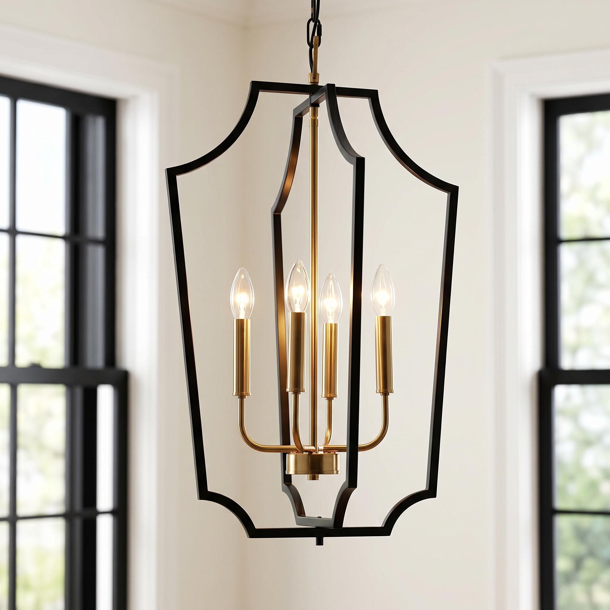 Industrial Farmhouse 4-Light Cage Metal Chandelier Black Gold Pendant Lights for Dining Room
