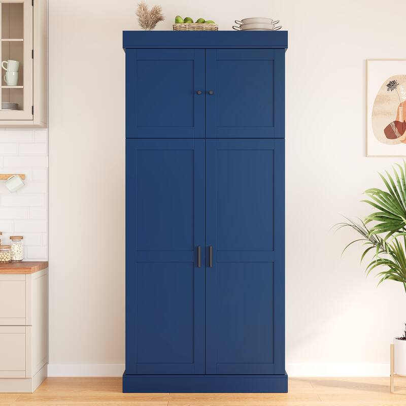 77" Tall Modern Shaker Kitchen Pantry with Wine Rack, Freestanding Storage Cabinet with Drawers & Door Shelves