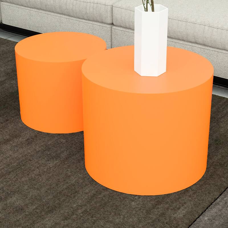 Modern Farmhouse Round Accent Nesting Side Coffee Table Set (Set of 2)