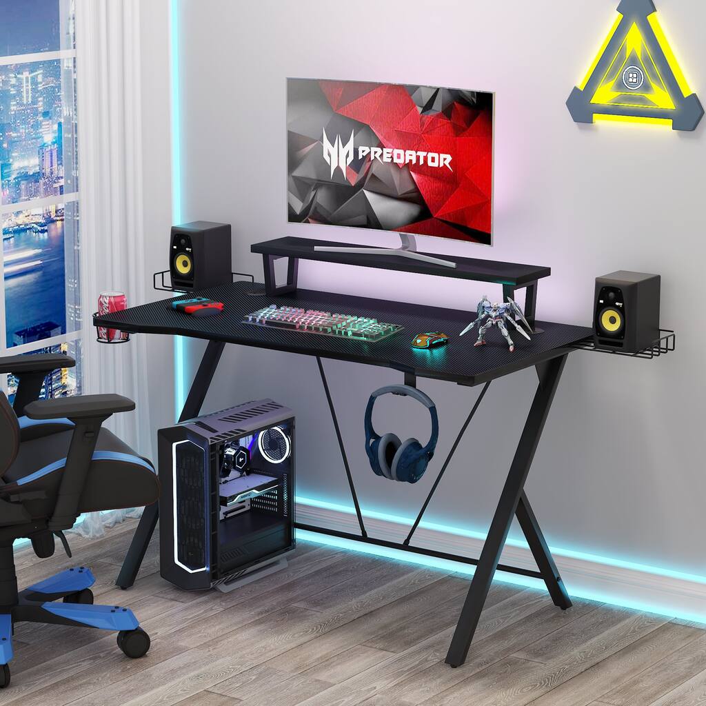 Gaming Desk with Monitor Stand, Compact PC Gaming Table Gamer Computer Desk