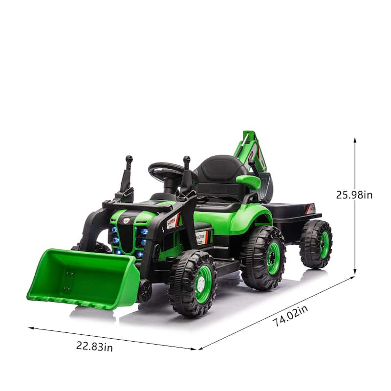 24V Kids Electric Ride-On Tractor with 4-in-1 Attachments, Remote Control & Music - Green