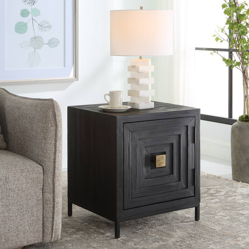 Geometric Cabinet End Table - 25.5" - Black
