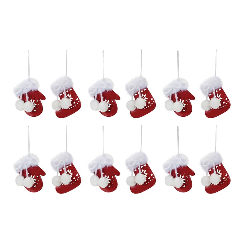 Mitten and Stocking Snowflake Christmas Ornaments - 4" - Set of 12