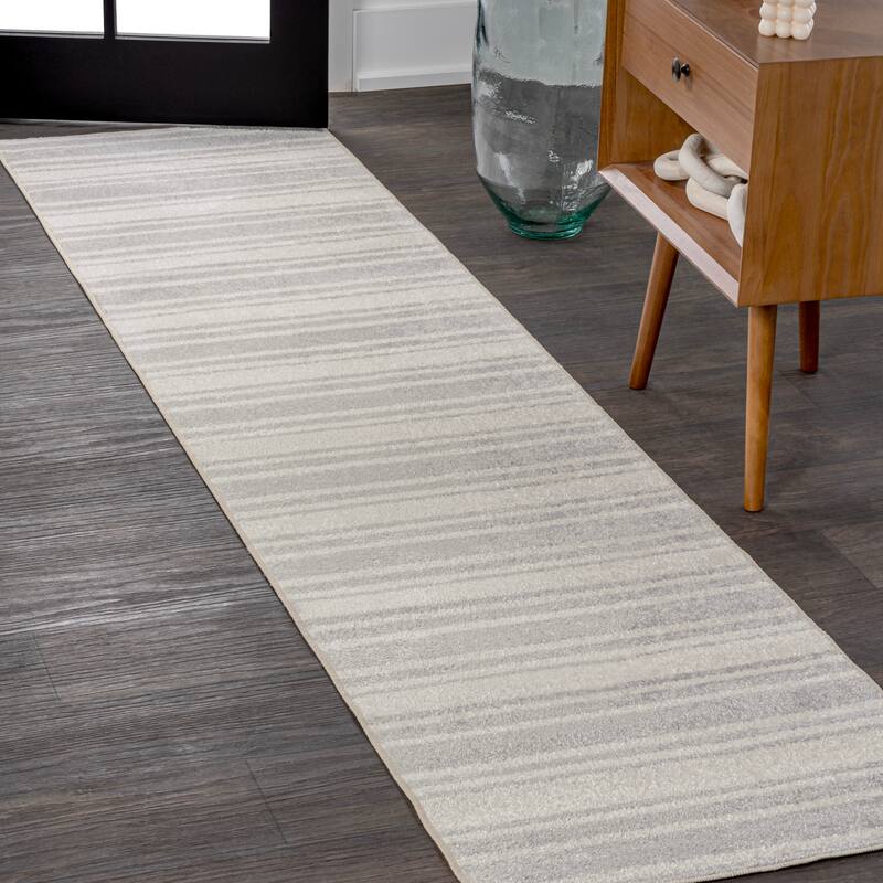 JONATHAN Y Maze Two-Tone Striped Classic Low-Pile Machine-Washable Cream/Light Gray Area Rug