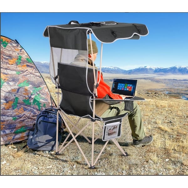 Camping Chair, Beach Chair with Canopy, Folding Camping Chair with Shade, with Cooler and Cup Holder