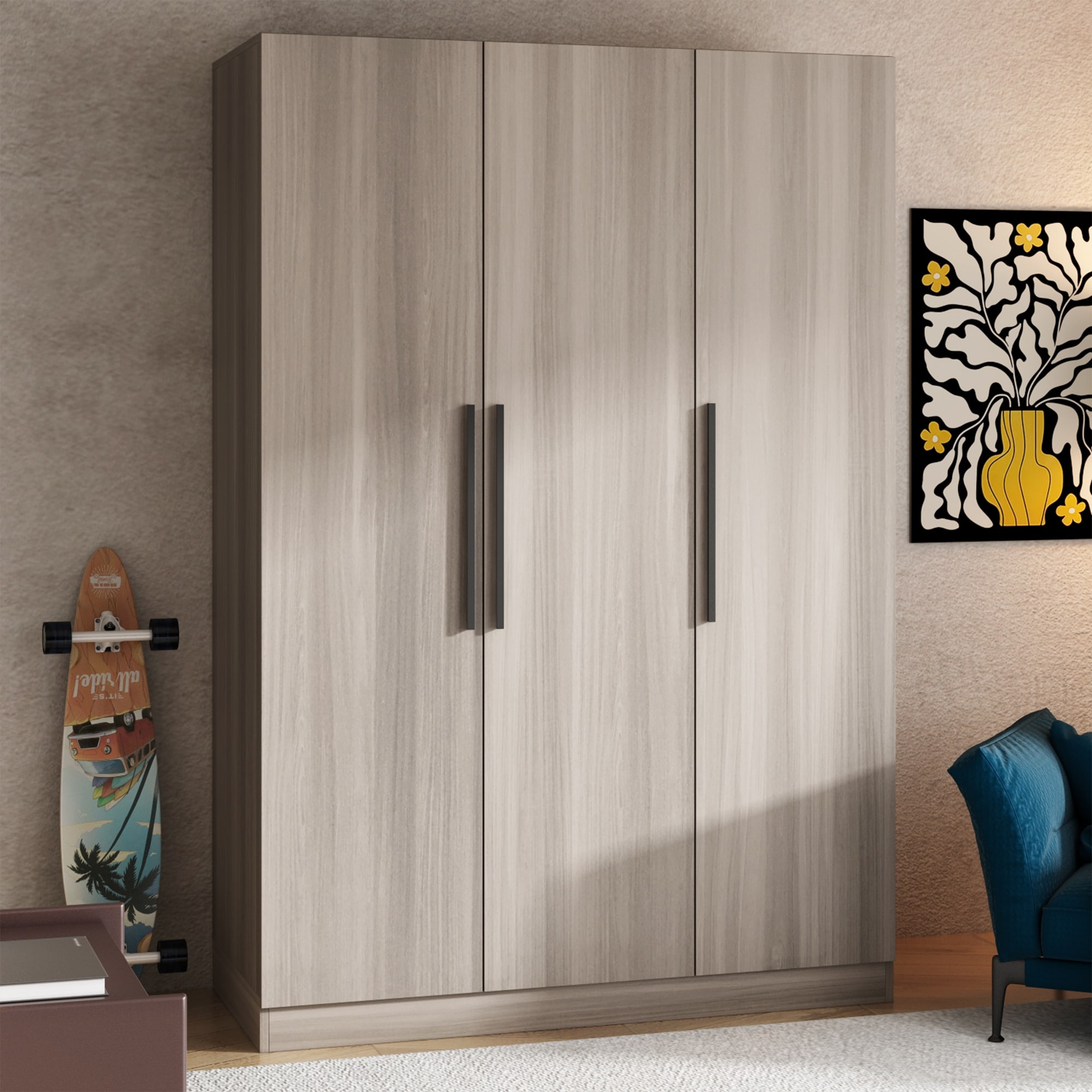 Modern Modular Closet Wardrobe Cabinet, Solid Wood Eco-Board Armoire ,Optional Overhead Cabinet and Corner Wardrobe for Bedroom