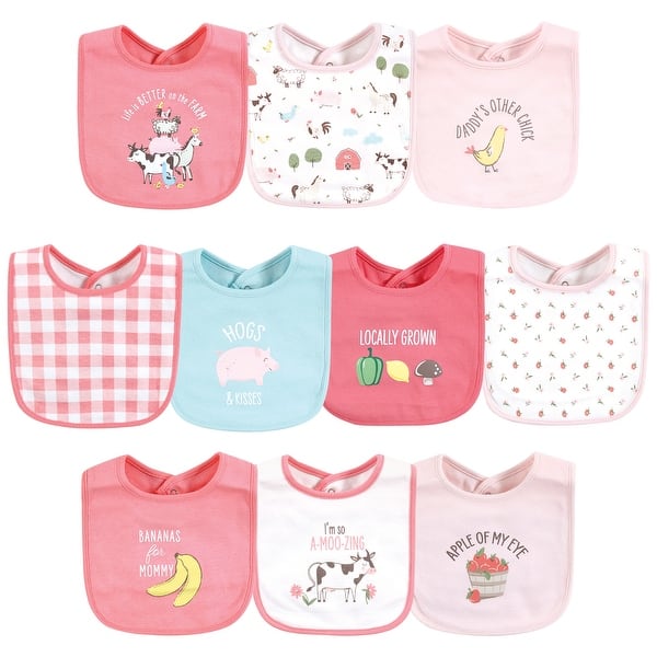 slide 1 of 1, Hudson Baby Infant Girl Cotton Bibs, Girl Farm Animals, One Size - Girl Farm Animals - One Size