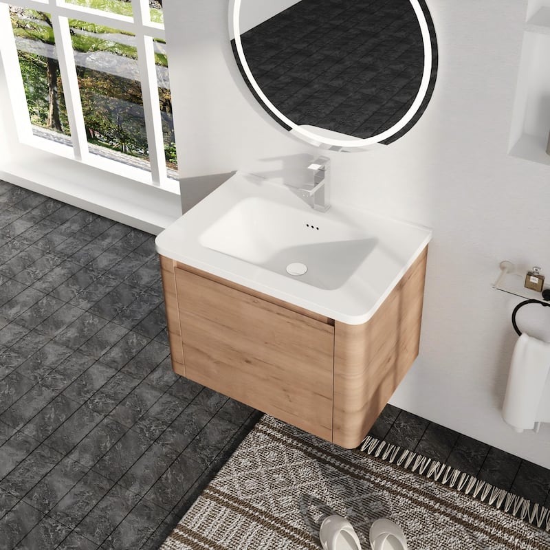 Malwee 28"/40"/52"/68" Floating Bathroom Vanity, Wall Mounted Bathroom Vanity with Ceramic Sink,Soft Close Door and Shelf