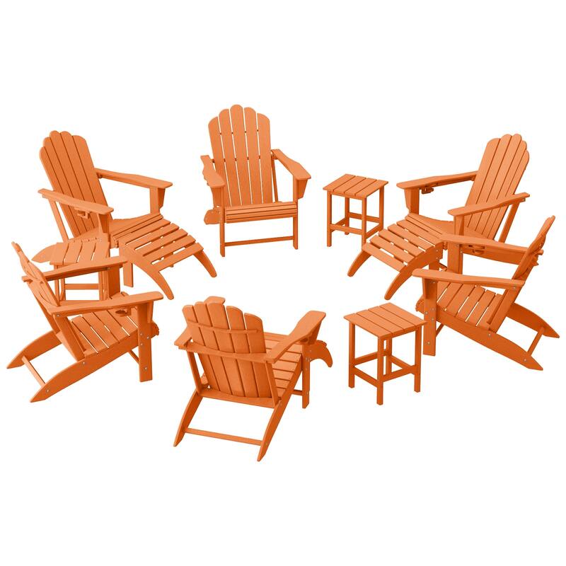 Aderson Outdoor Poly Adirondack Chair With Ottoman And Side Table 12-Piece Set - Orange