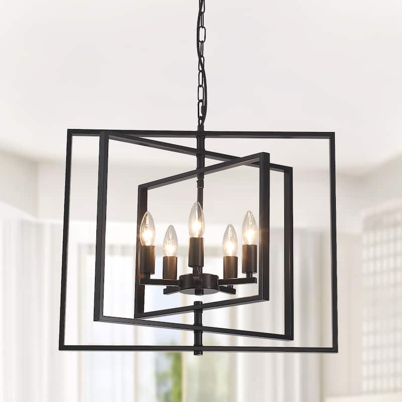 21.65inch 5 Lights Modern Chandelier with Metal Frame 360 Degree Adjustable for Different Rooms - Black