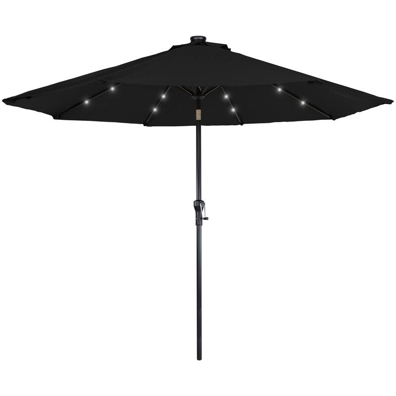 9ft Solar Lighted Outdoor Patio Market Umbrella with Hand Crank and Tilt - Black