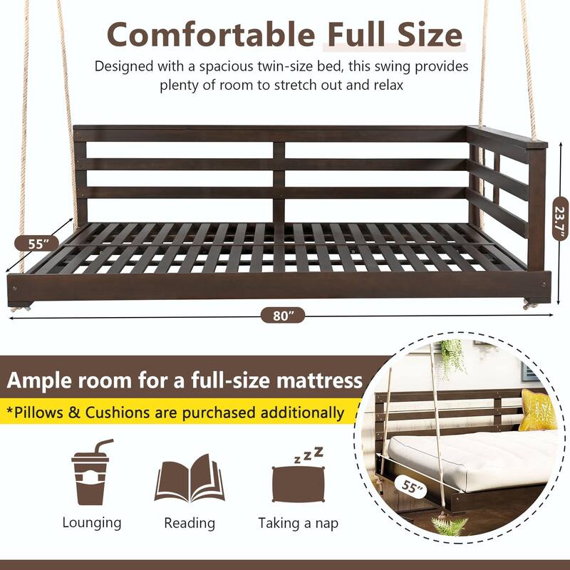 Country Patio Wooden Twin Size Swing Daybed Porch Swing Frame