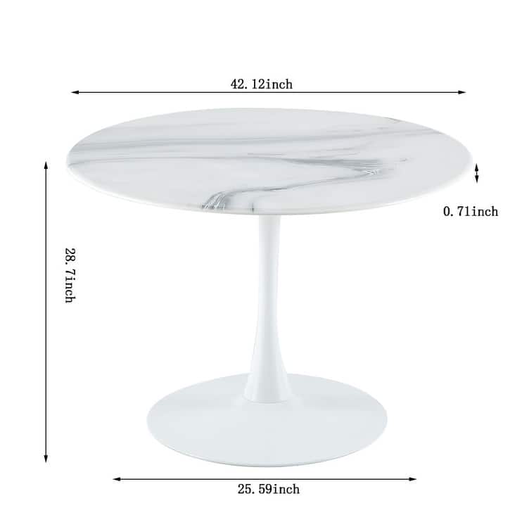 42.1" Tulip Dining Table With Round Marble Pattern Table Top for 4-6 People