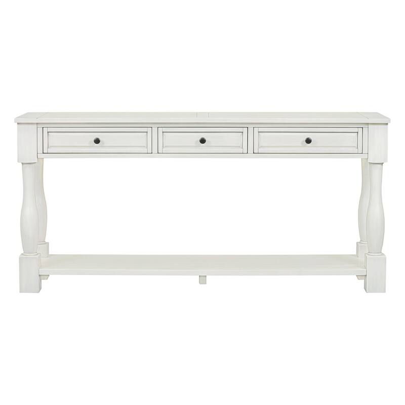 63" Long Console Table with Drawers and Shelf for Entryway - Antique White