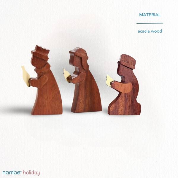 Nambe 3-Piece Acacia Wood Wiseman Nativity Set, Handcrafted Christmas Decoration - Ideal For Religious Holiday Display, Traditional Christmas Scene, Festive Home Décor