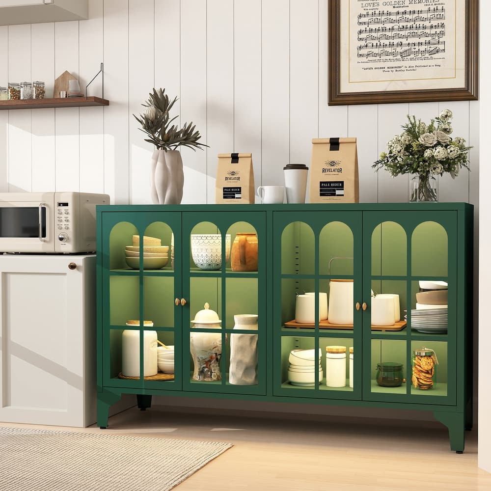 53.2"W Metal Sideboard Buffet Cabinet with Glass Doors