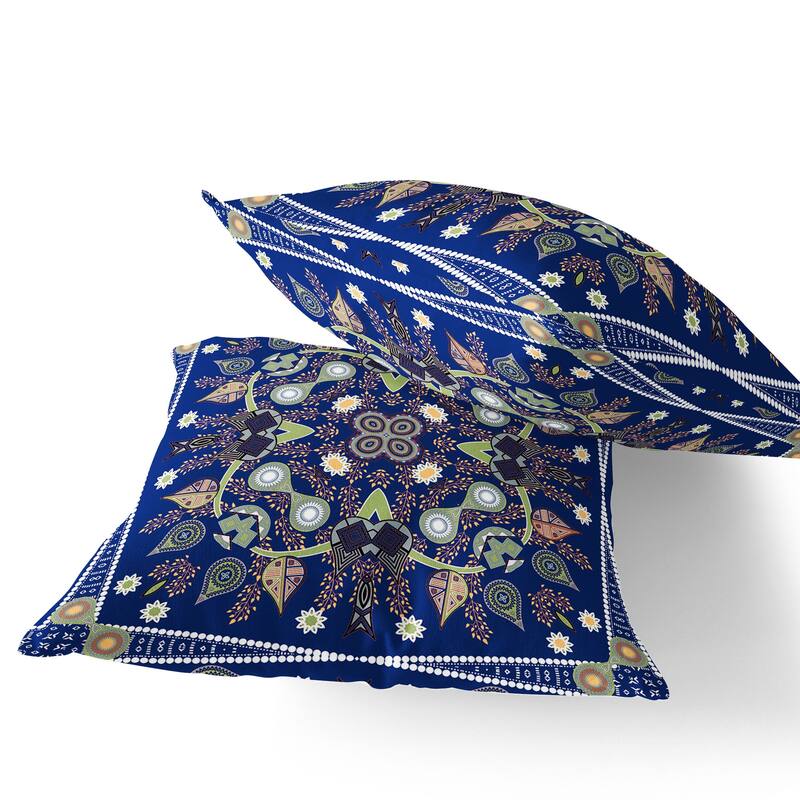HomeRoots Set of Two 16" X 16" Blue and Green Blown Seam Paisley Indoor Outdoor Throw Pillow - 16.00' X '16.00' X '5.00