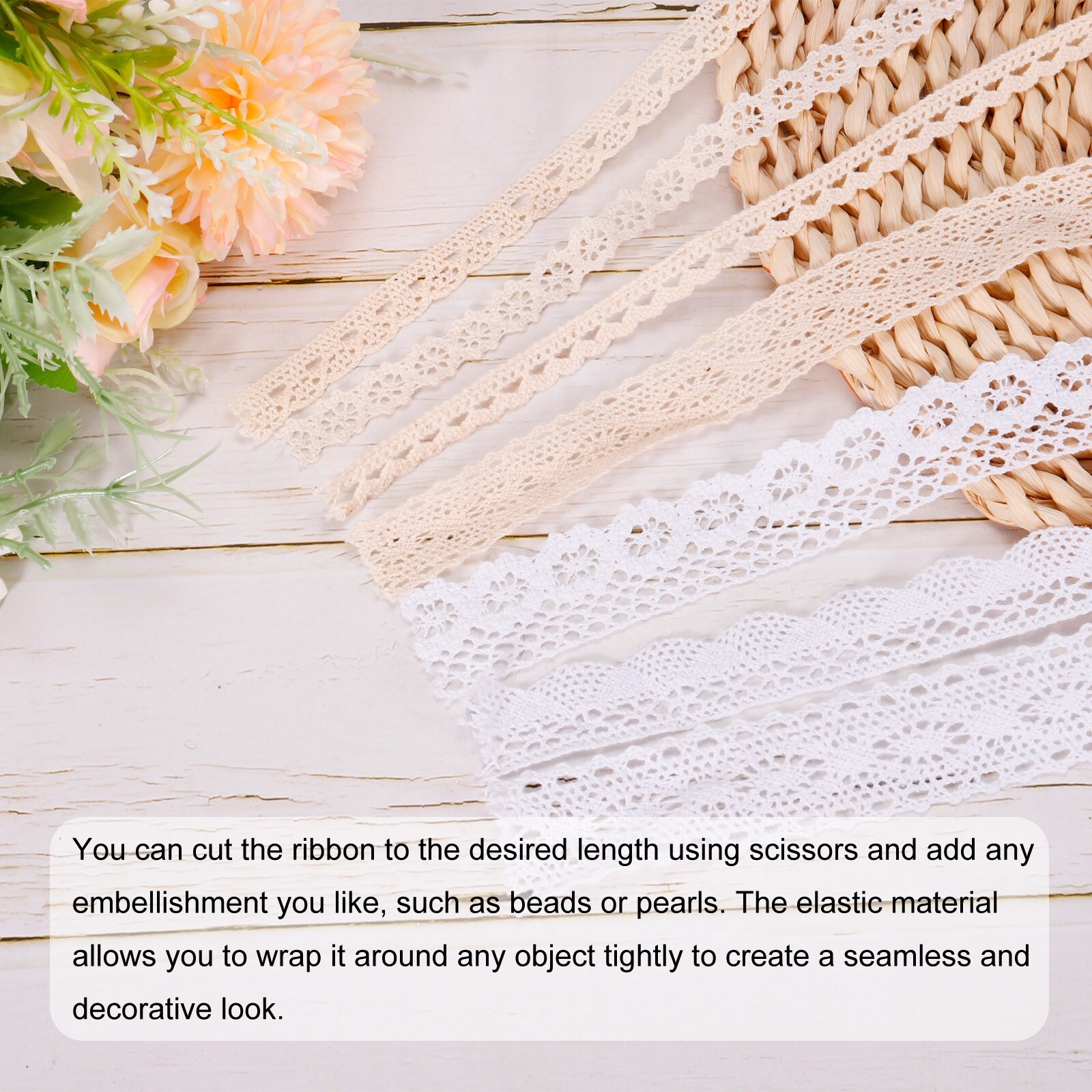 Lace Trim Ribbon 0.39 Inch Cotton Elastic Trim for Craft Style 22
