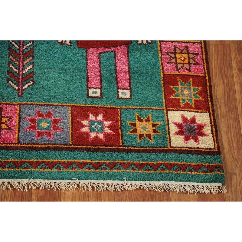 Hand Knotted Oriental 100% Wool Carpet Traditional Tribal Green Heriz (serapi) Runner Rug - 9' 10'' X 4' 2''