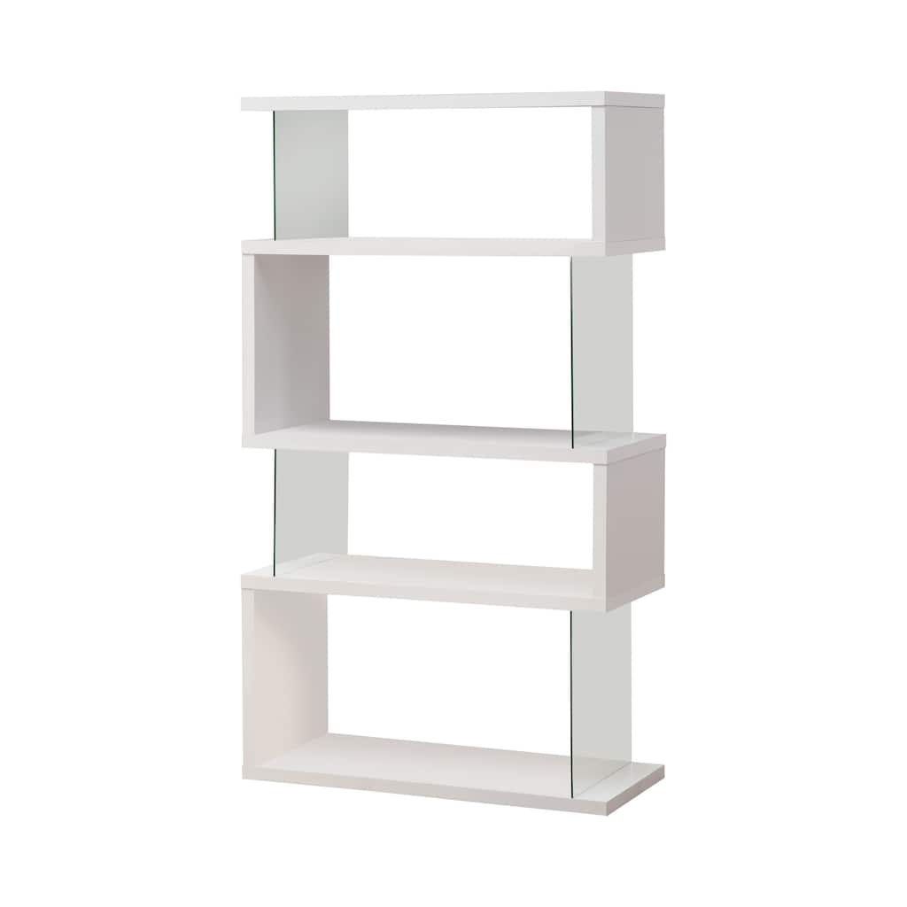 Asymmetrical Snaking Bookcase White Glossy and Clear