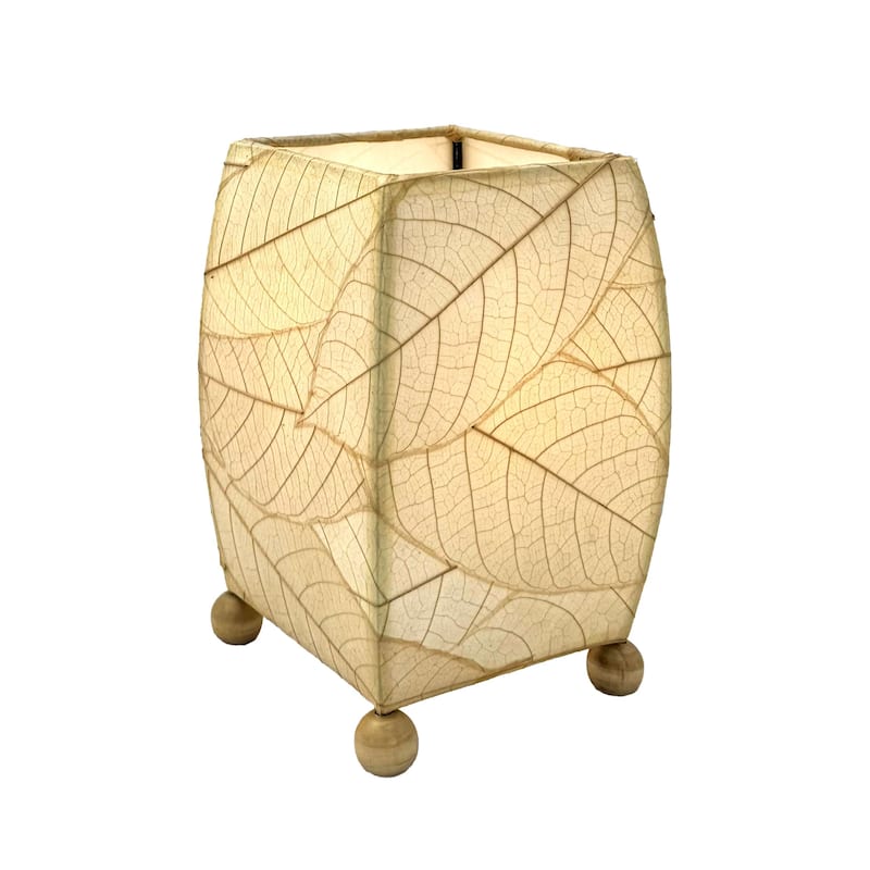 Handmade Mini Square Cocoa Leaf Table Lamp, Cocoa Leaves Shade, 6 x 6 x 9 in.