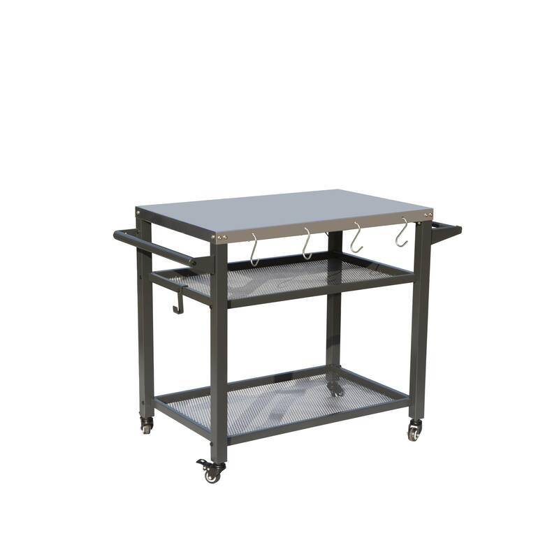 3-Shelf Outdoor Grill Table, Grill Cart Outdoor with Wheels, Pizza Oven Table and Food Prep Table - Grey 2