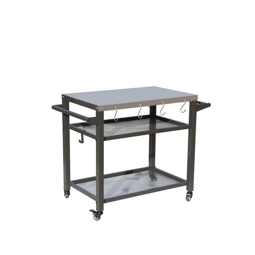 3-Shelf Outdoor Grill Table, Grill cart with Wheels, Outdoor Pizza Oven and Food Prep Table