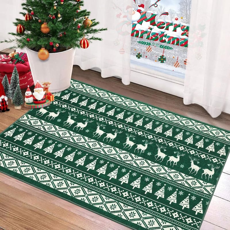 Snowflake Christmas Holiday Decorative Area Rug, for Bedroom Living Room, Green - 2*3ft