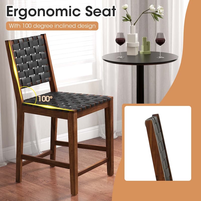 Costway Woven Bar Stools Set of 2 Counter Height Dining Chairs Faux PU - See Details