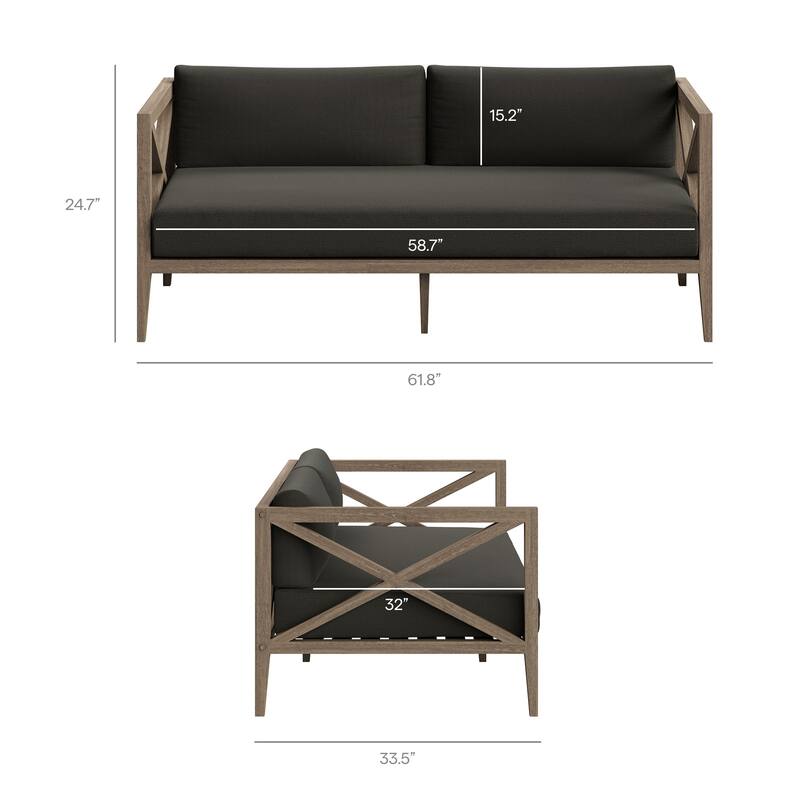 Northlake Outdoor Patio Teak Wood Loveseat and Ottoman Set