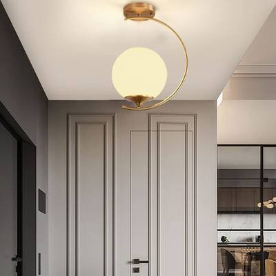 Mid-Century Frosted Glass Globe Chandelier Flush Mount Lamp