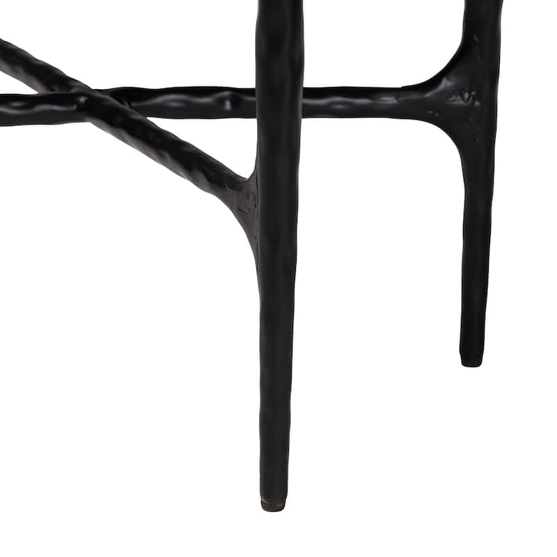 Akanji Marble End Table - Modern Rustic Accent Table with Hand-Forged Metal Frame for Living Room or Seating Areas