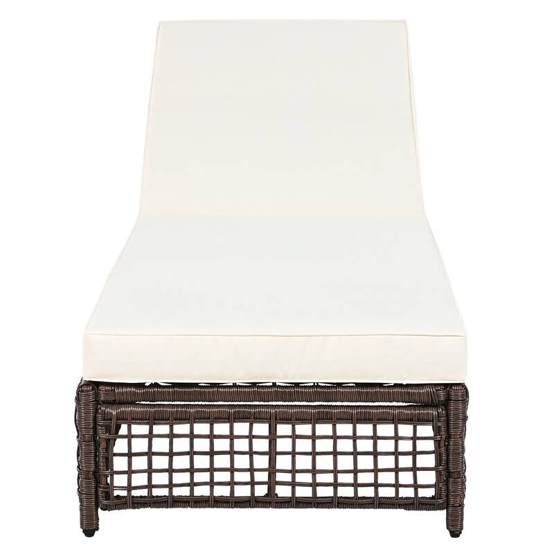 Outdoor PE Rattan Chaise Lounge with 5-Position Backrest & Wheels, Patio Recliner Chair Sun Lounger for Poolside Backyard Garden