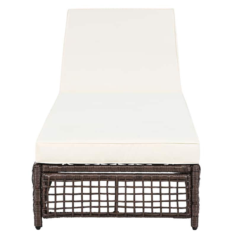 Set of 2 Rattan Outdoor Chaise Lounges with Wheels and Adjustable Backrest, Cushions for Poolside Backyard Garden