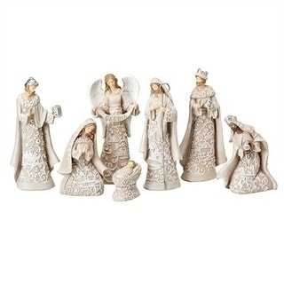 7 Piece White and Beige Nativity Figurine Set with Angel 7.5