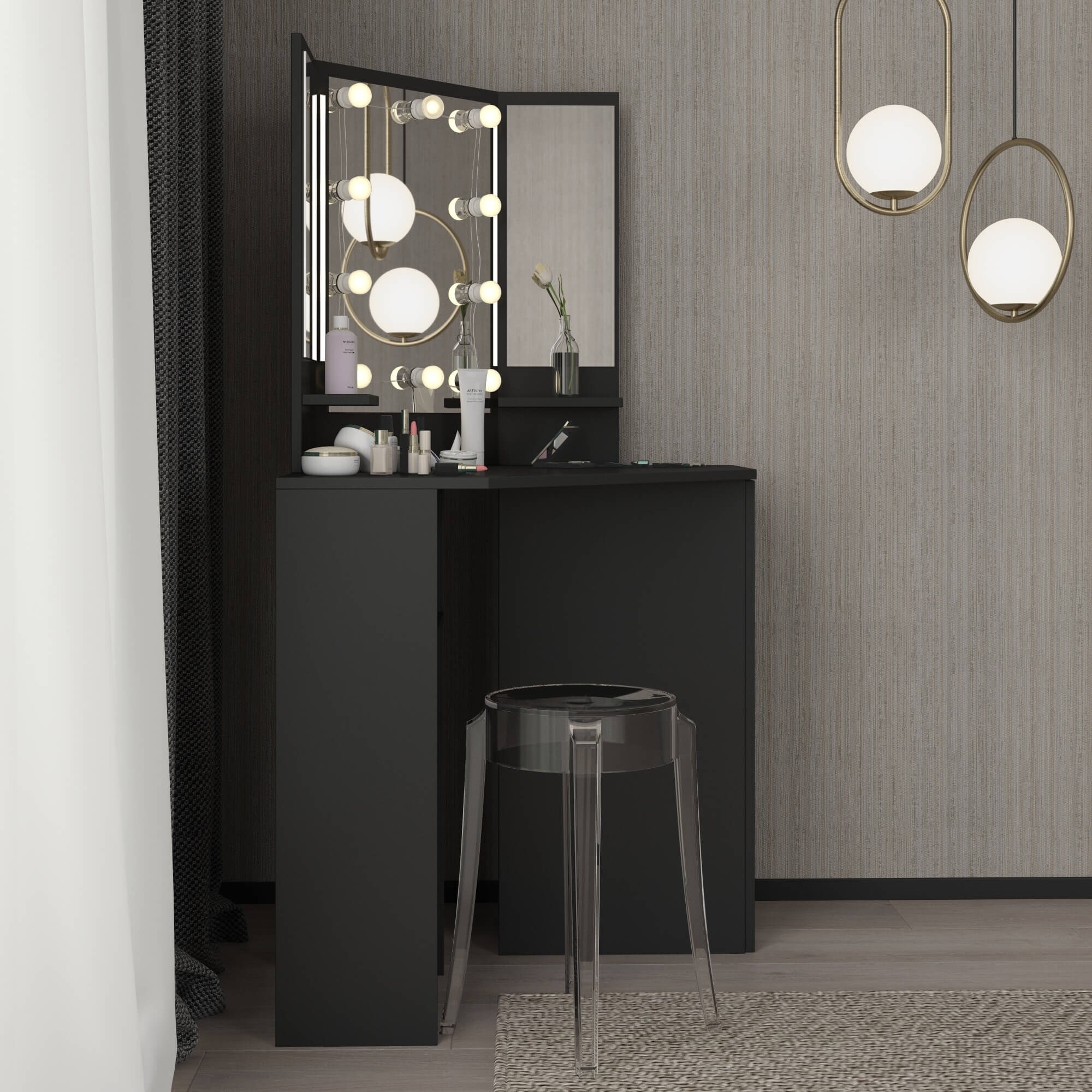 Corner makeup sales vanity black