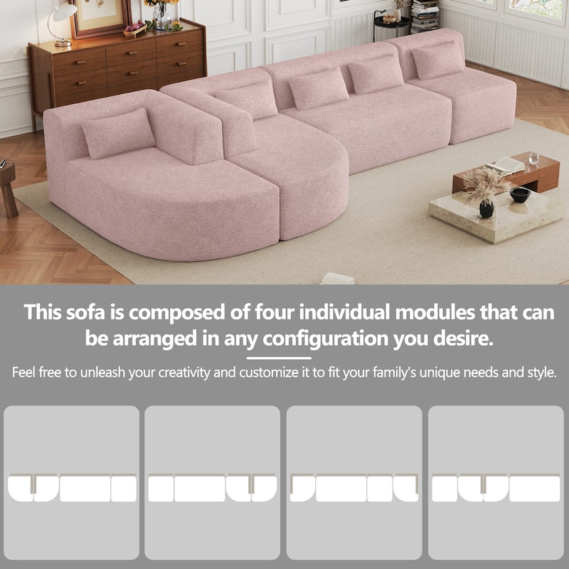 Upholstered Sofa Free-Combined Sofa Couch With Two Chaise Lounge And Five Back Pillows