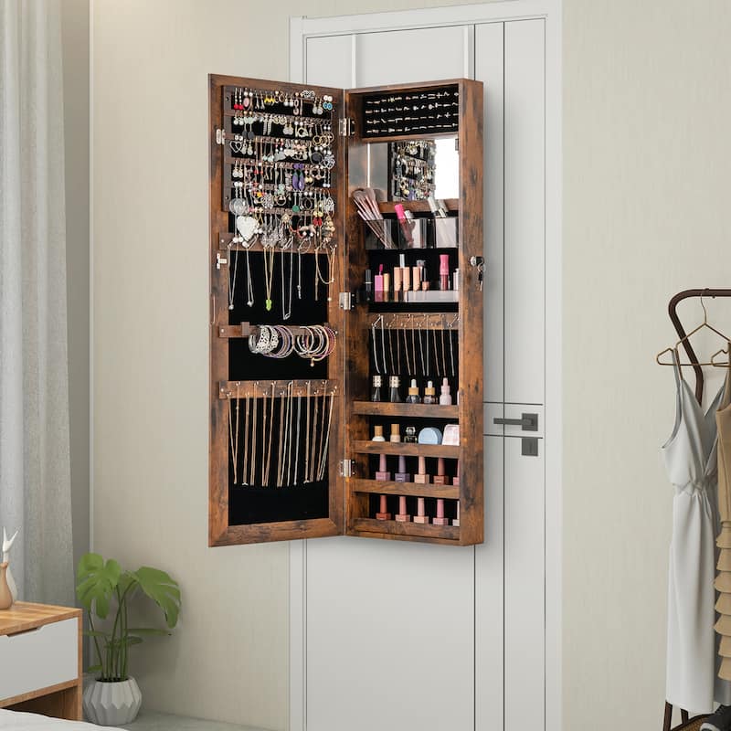 Gymax 43.5'' Jewelry Mirror Cabinet w/ Full-length Mirror & Interior