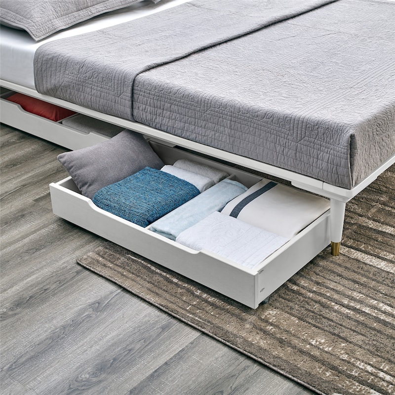 MUSEHOMEINC Solid Wood Under Bed Storage Drawer with 4-Wheels,,Suggested for Queen & King Platform Bed