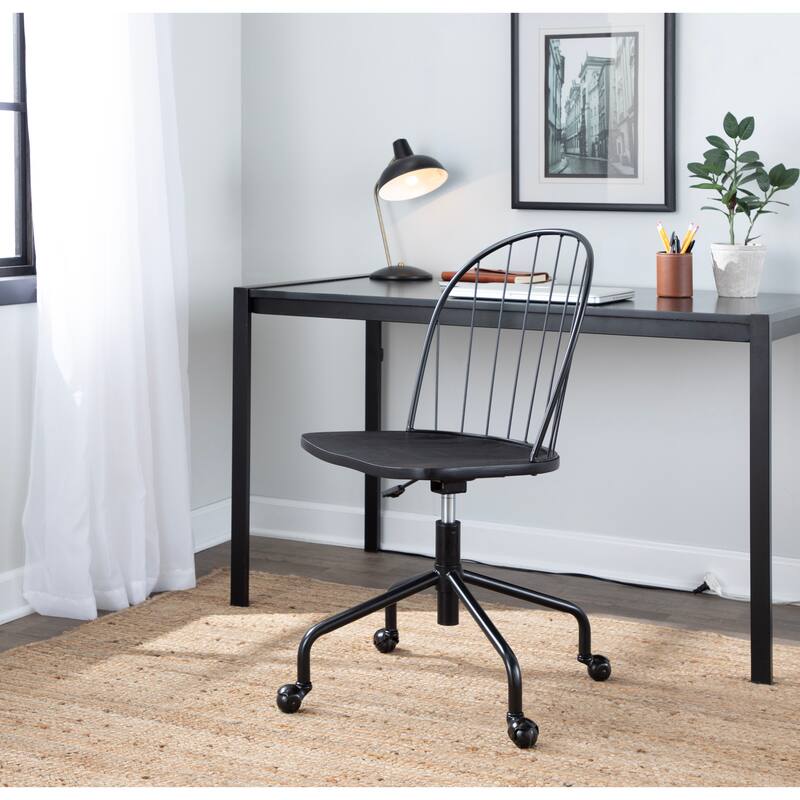 The Gray Barn Ellul Adjustable High Back Office Chair - Black Wood/Black Metal