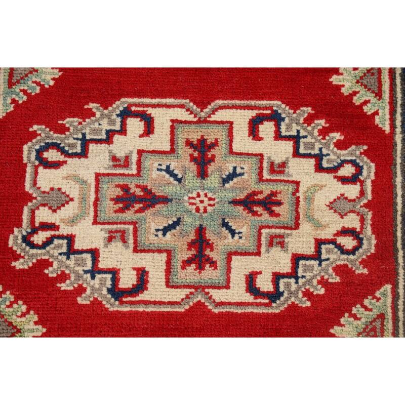 Red Kazak Oriental Runner Rug Hand-Knotted Wool Carpet - 2'9" x 9'3"