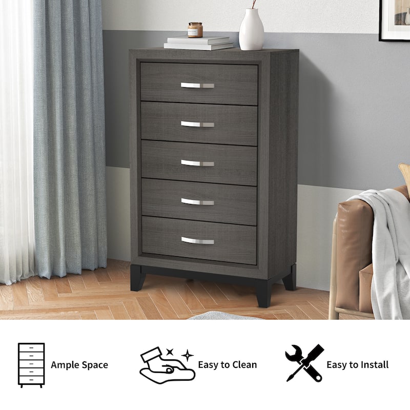 51" Tall Modern Gray Wood 5-drawer Storage Chest