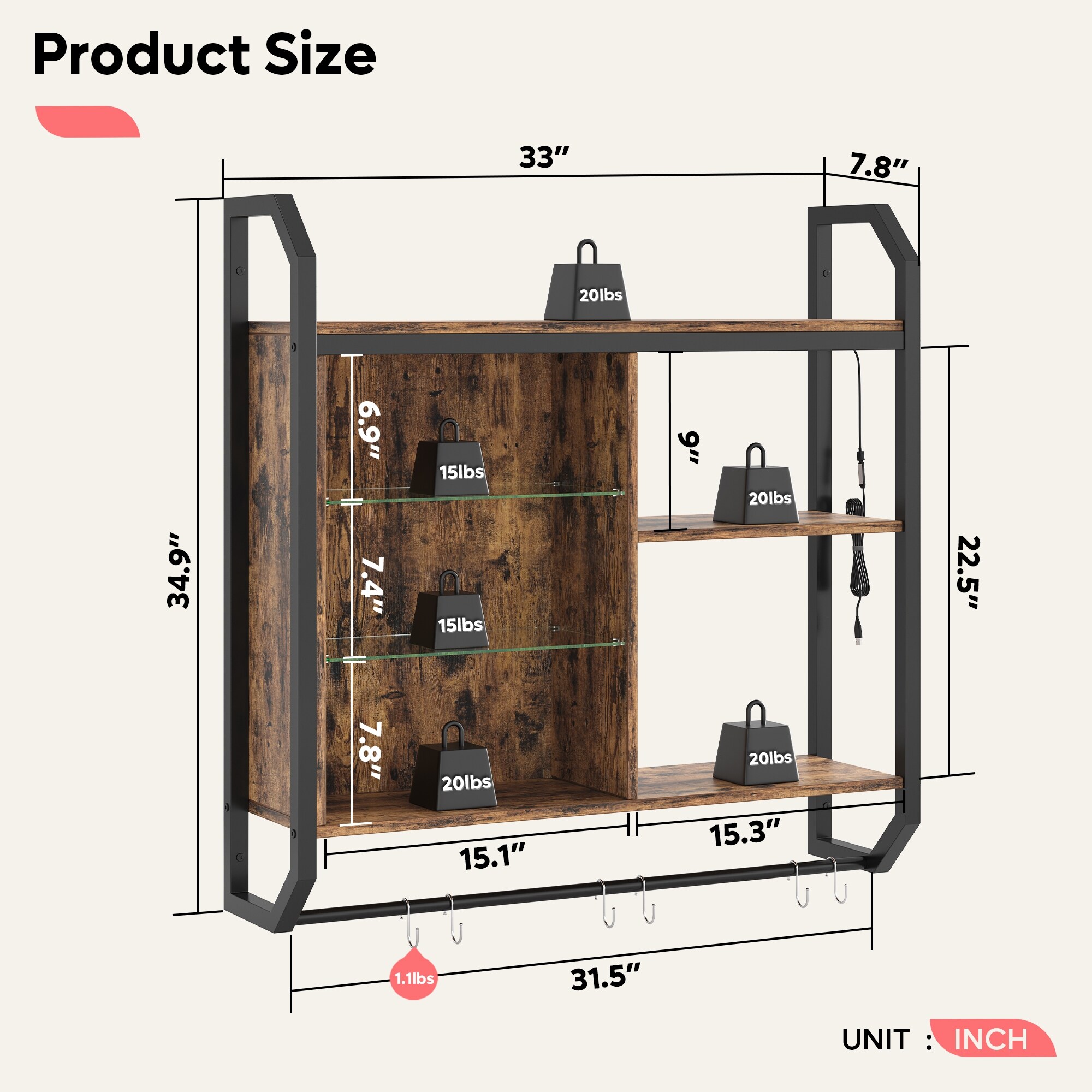 Bestier 24 Kitchen Wall Shelves 2-Tier Floating Shelves for