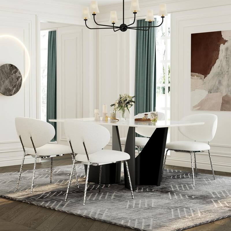 White Velvet Dining Chairs with Hammered Finish Metal Legs