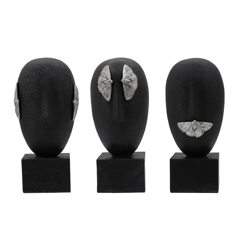 Resin Modern Sculptures with Butterfly Decorative Art (Set of 3) - 6" x 6" x 13" - 6" x 6" x 13" - Black
